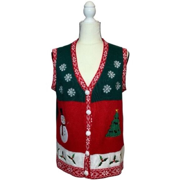 Holiday Editions Festive Red and Green Holiday Sweater Vest Size Medium NWOT - Picture 1 of 8
